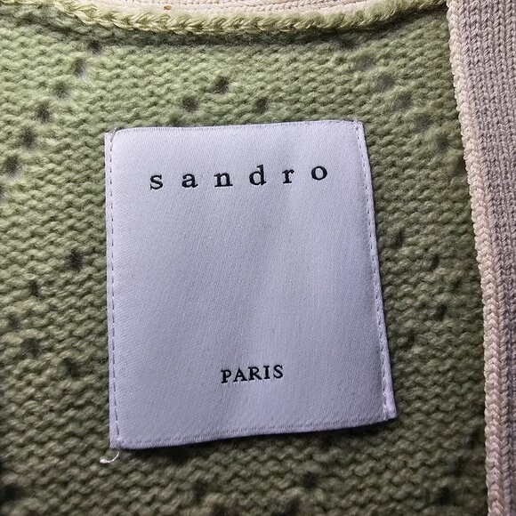 Sandro Paris Espoir Oversized Perforated Wool Cardigan Vest Sage Green Sz 1 / S - Picture 9 of 16